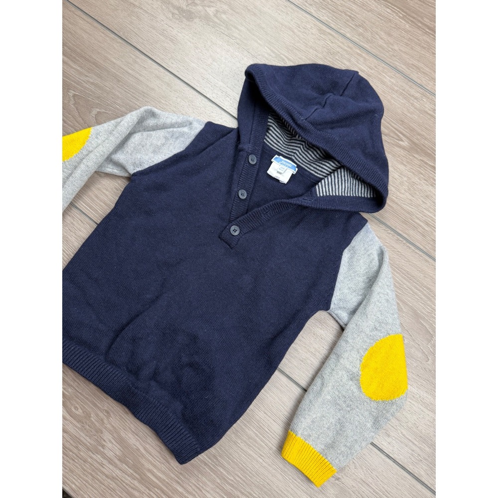 Jacadi Boys Hooded Sweater Colorblock Elbow Patch Navy Gray 36M
